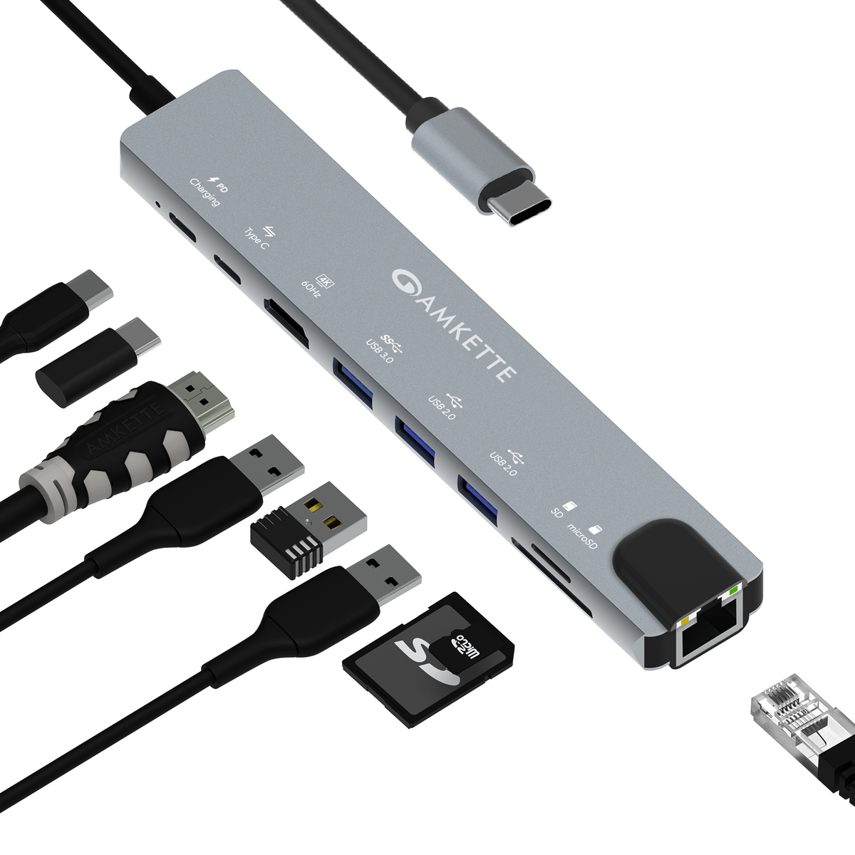 Amkette 9-in-1 Type C Hub &amp; Docking Station (100M)