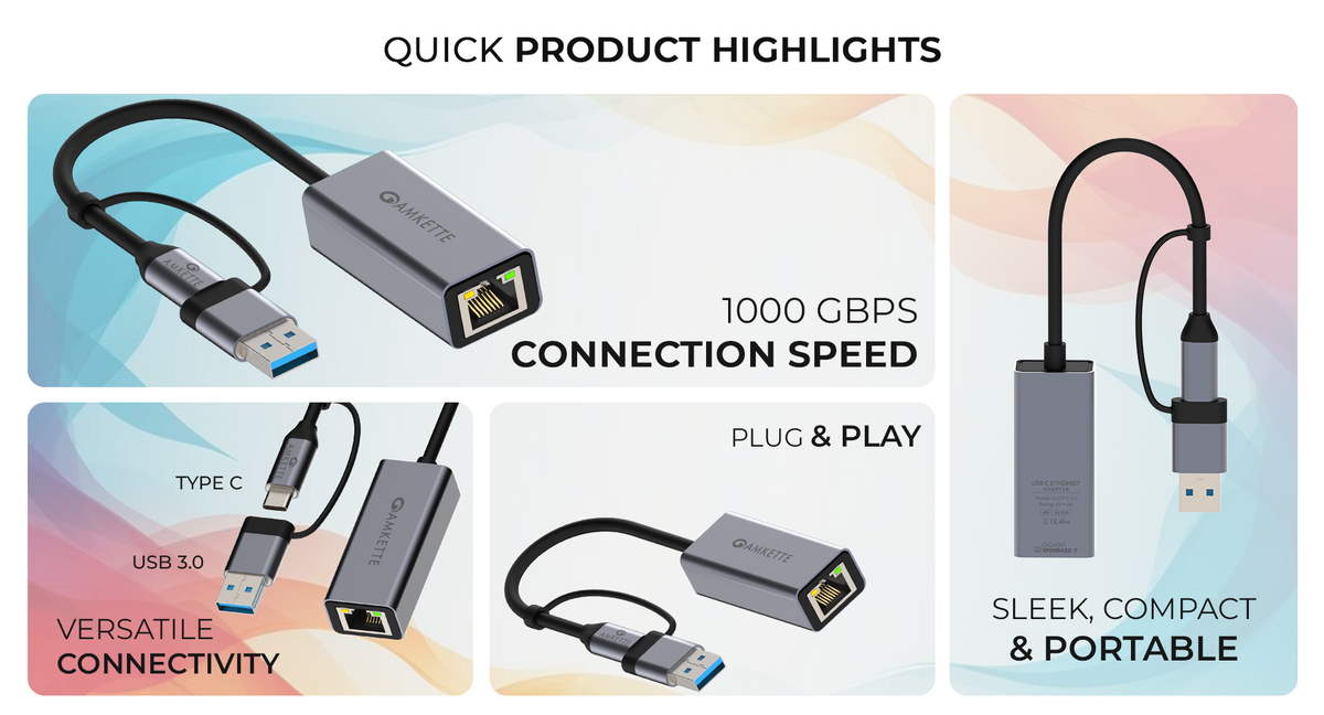 Super-Speed USB 3.0 + Type-C to RJ45 Gigabit Ethernet Adapter – Amkette