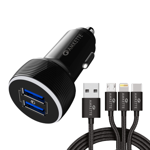 PowerPro 2 Port QC+QC Car Charger with Multifunction USB Cable