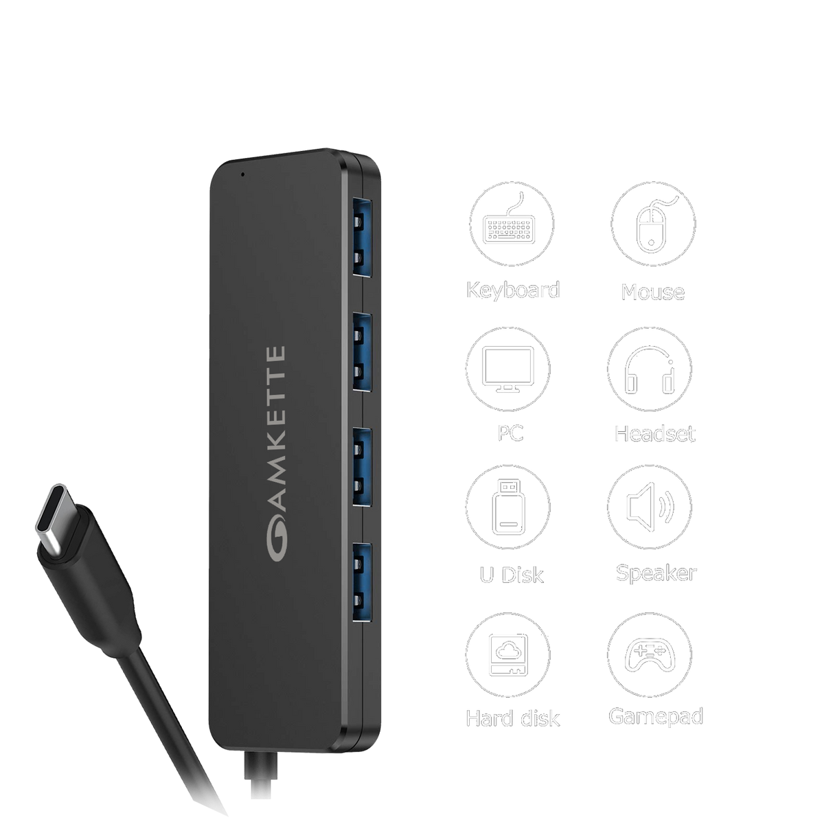 Buy Amkette Type-C 4 Port True USB 3.0 Hub for Laptop, MacBook ...