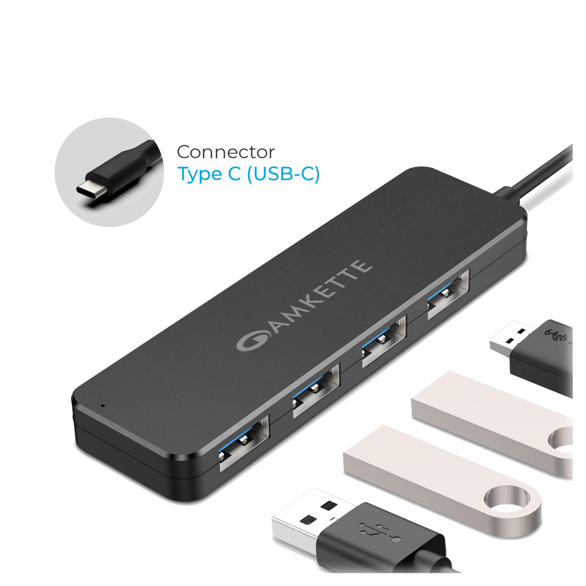 Buy Amkette Type-C 4 Port True USB 3.0 Hub for Laptop, MacBook ...