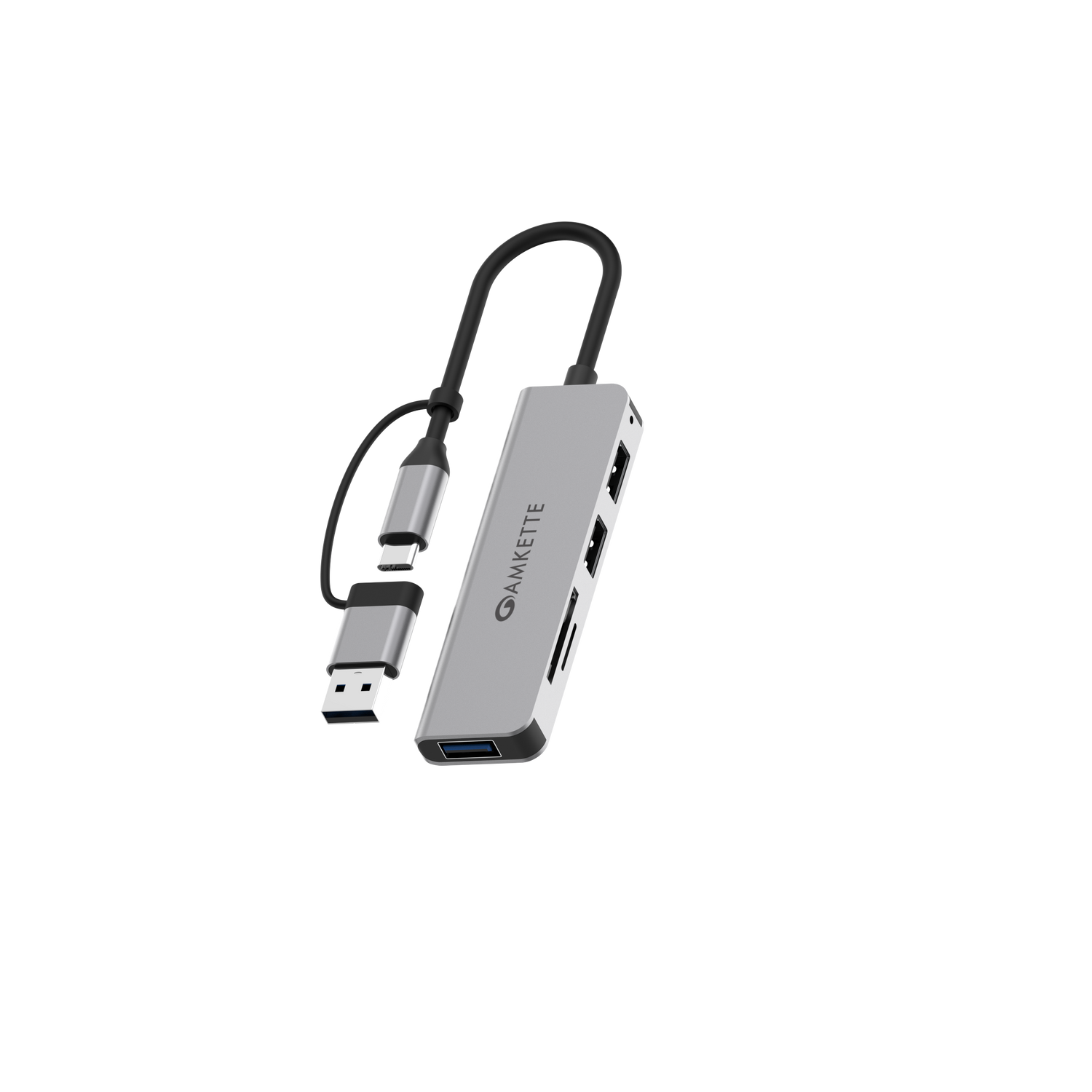5 in 1  Hybrid USB 3.0 Hub with Card Reader Type C+A