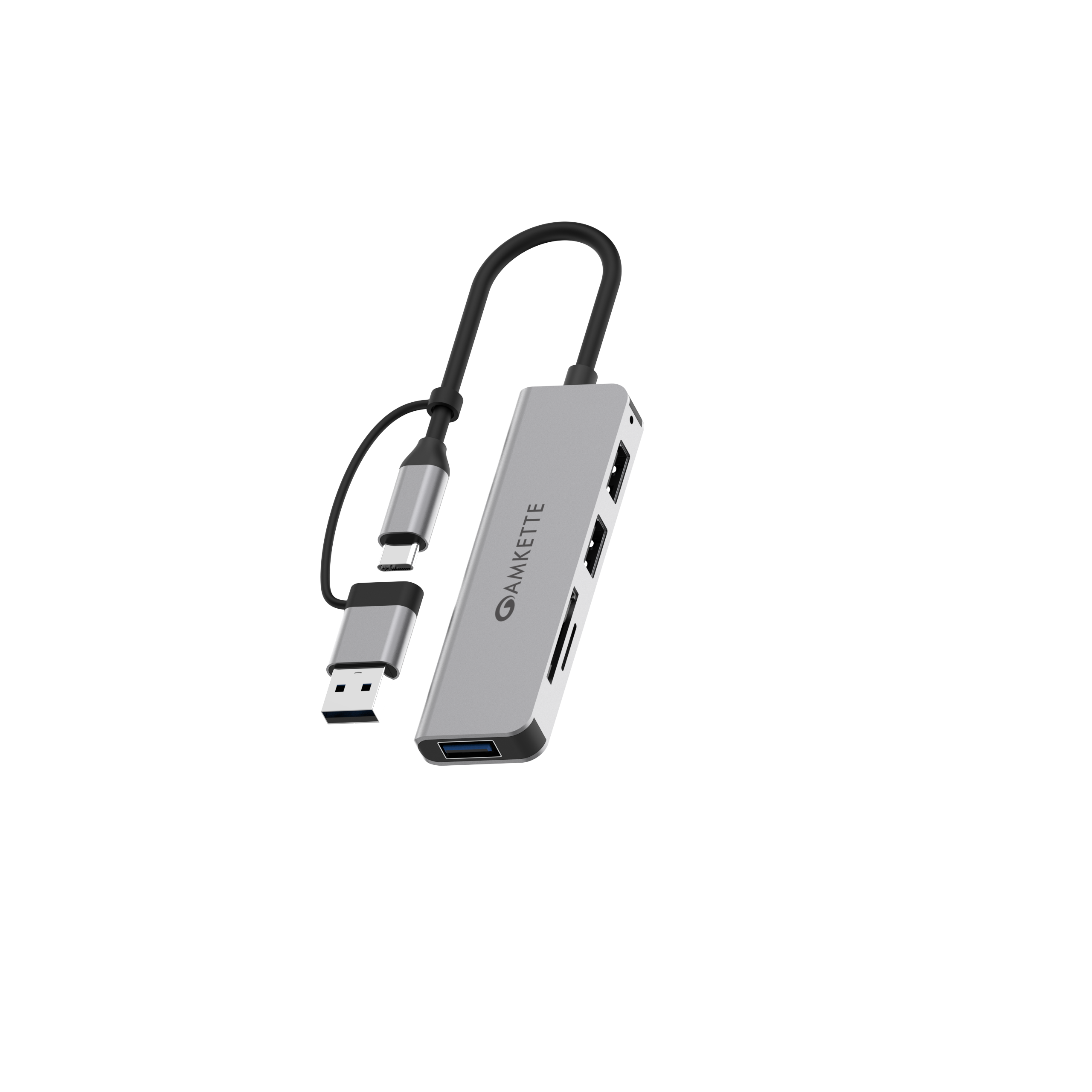 5 in 1  Hybrid USB 3.0 Hub with Card Reader Type C+A