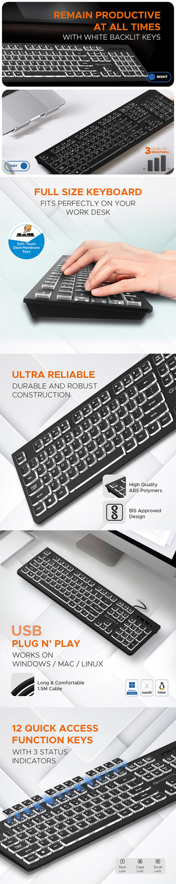 Wi-Key Backlit Wired USB Keyboard – Amkette