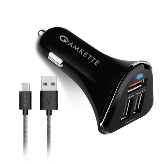 PowerPro 3 Port QC Car Charger (Type-C Cable)