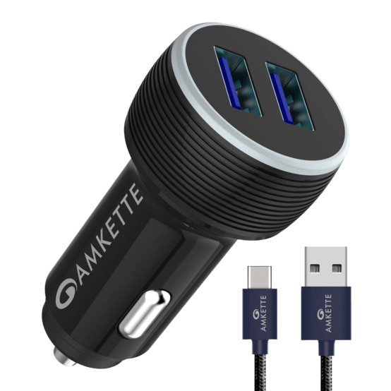 PowerPro Dual Port 6Amp QC Car Charger + Type C Cable